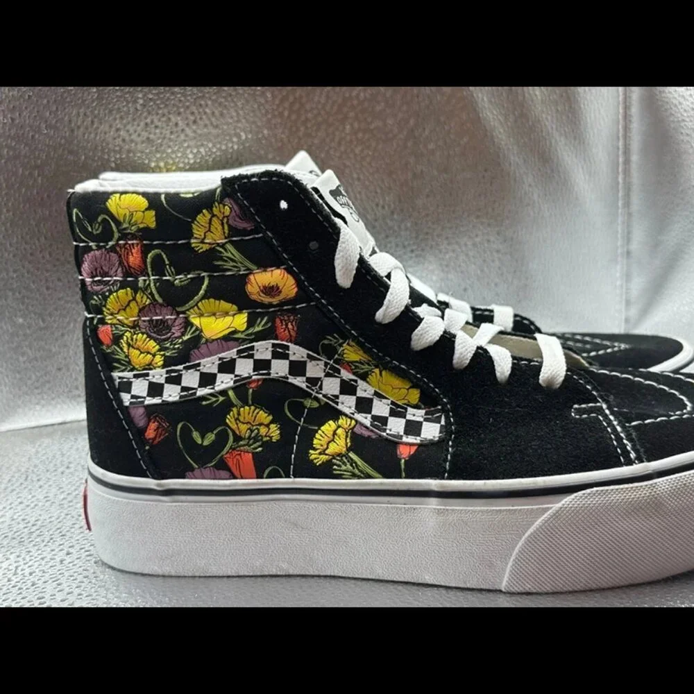 Size 6.5 -‎ Vans Sk8-Hi Platform Colorful Poppy Checkerboard Floral Skate Shoes